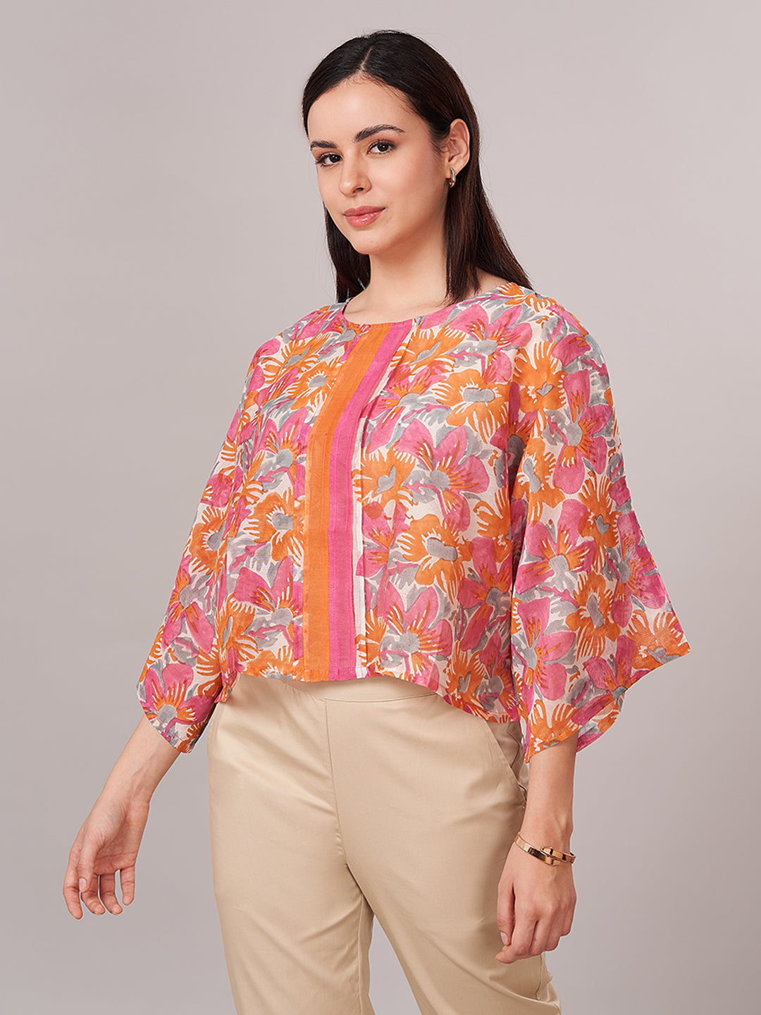 Women's Cotton Silk Boxy Fit Blouse Pink