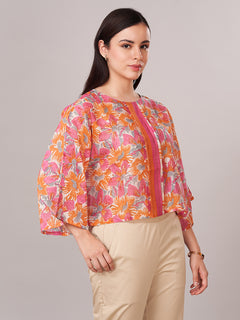 Women's Cotton Silk Boxy Fit Blouse Pink