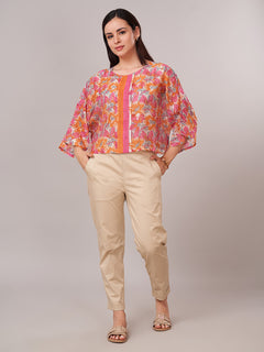 Women's Cotton Silk Boxy Fit Blouse Pink