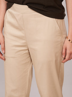 Women's Cotton Lycra Regular Fit Pants Beige