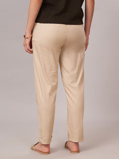 Women's Cotton Lycra Regular Fit Pants Beige