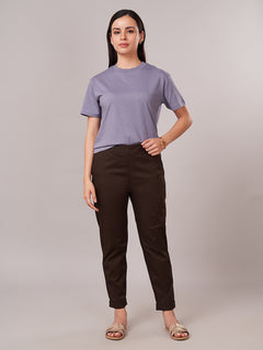 Women's Cotton Lycra Regular Fit Pants Brown