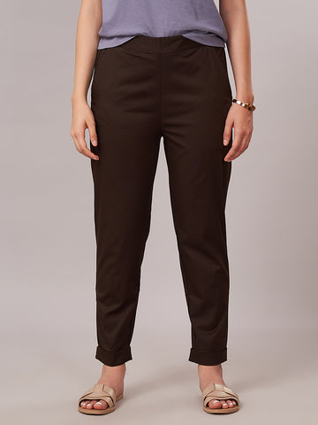 Women's Cotton Lycra Regular Fit Pants Brown