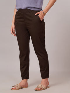 Women's Cotton Lycra Regular Fit Pants Brown