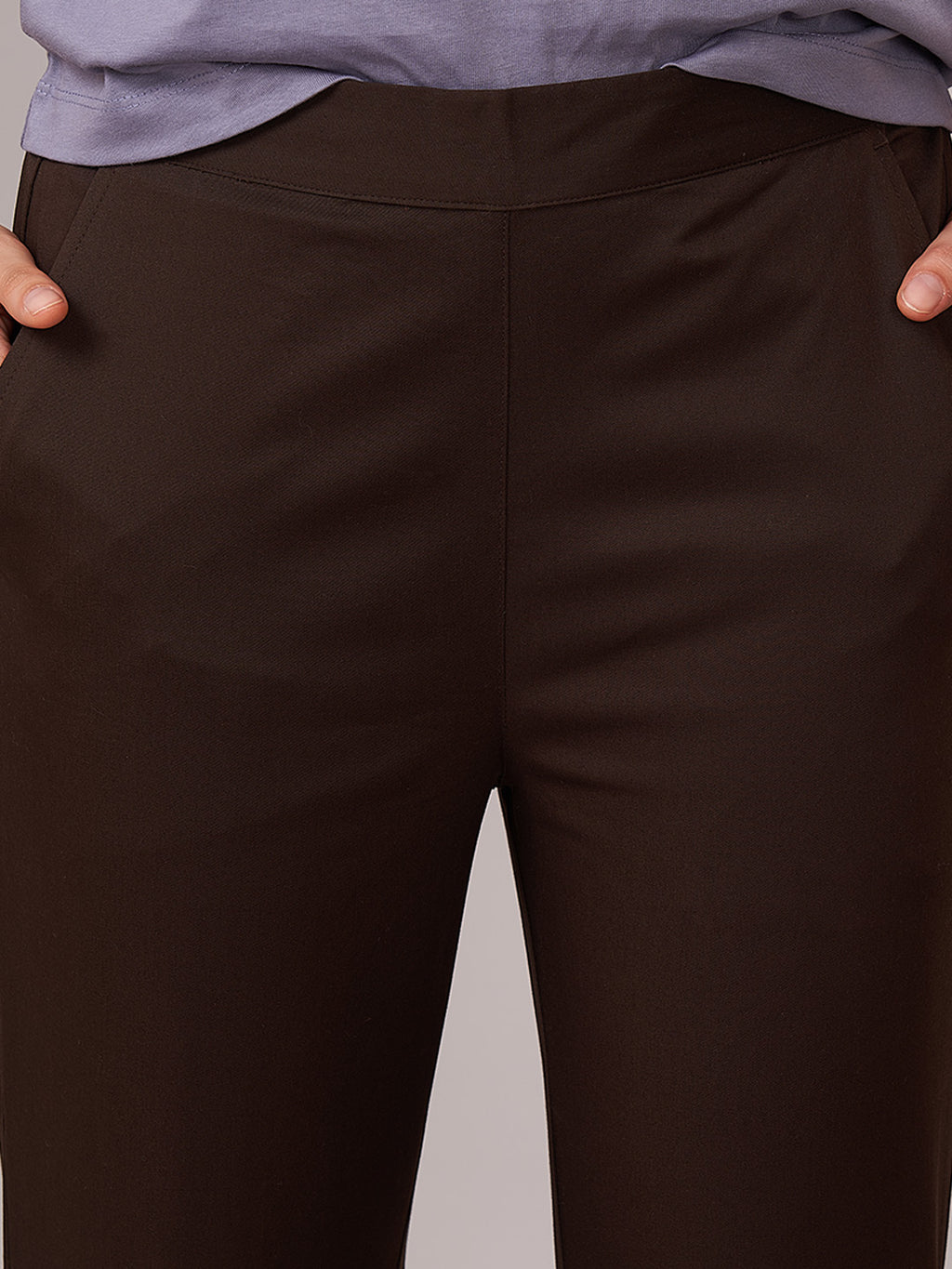Women's Cotton Lycra Regular Fit Pants Brown