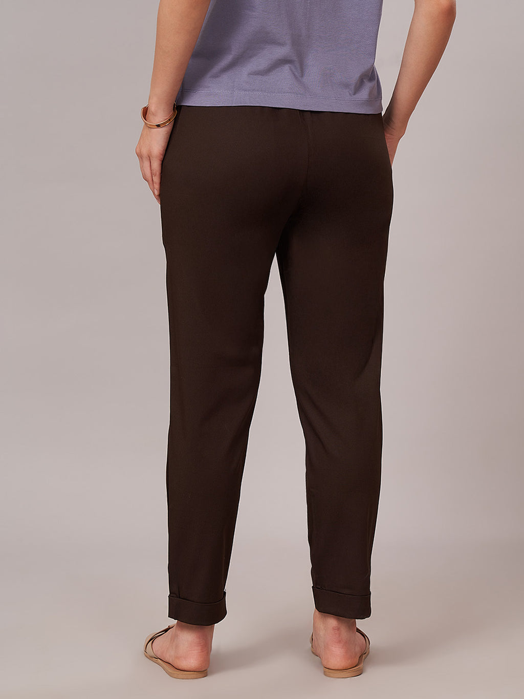 Women's Cotton Lycra Regular Fit Pants Brown