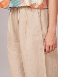 Women's 100% Linen  Regular Fit Pant Beige