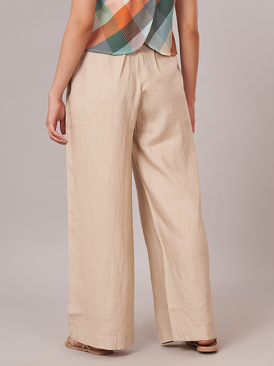Women's 100% Linen  Regular Fit Pant Beige