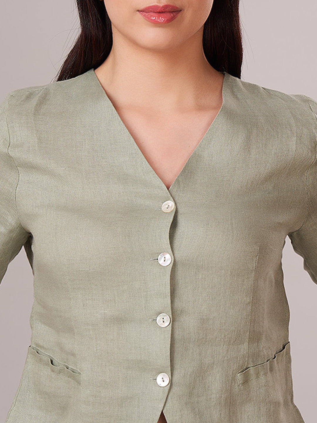 Women's 100% Linen Regular Fit Blouse Sage