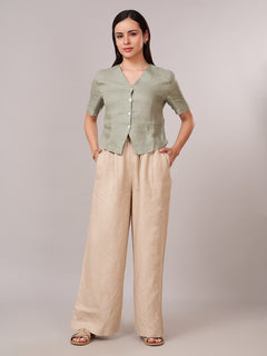 Women's 100% Linen Regular Fit Blouse Sage