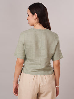 Women's 100% Linen Regular Fit Blouse Sage