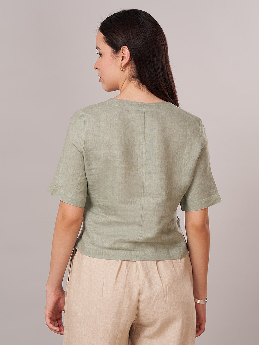 Women's 100% Linen Regular Fit Blouse Sage
