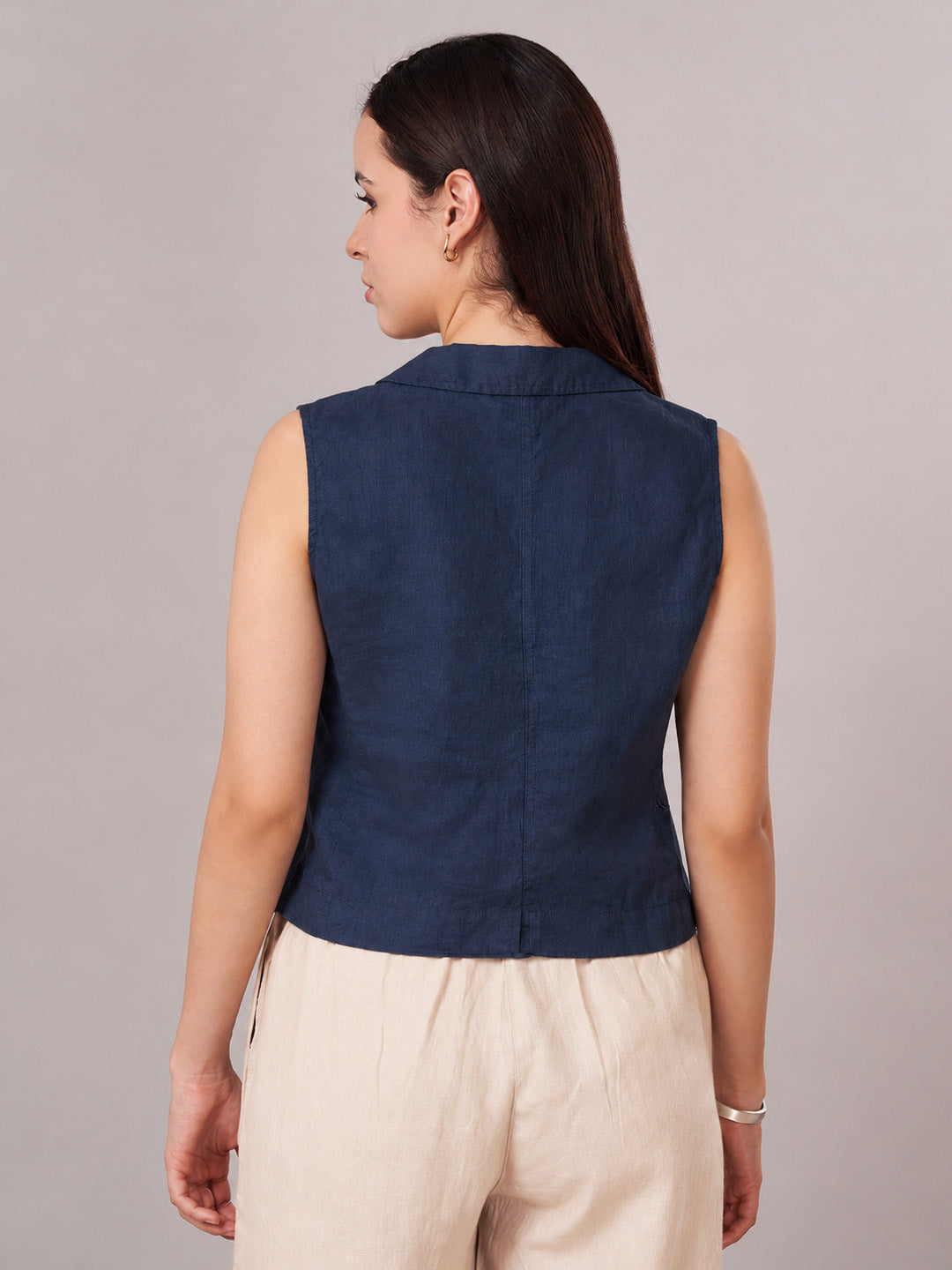 Women's 100% Linen Regular Fit Blouse Navy