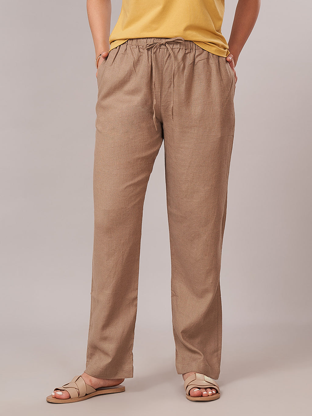 Women's Linen Viscose Regular Fit Pant Beige
