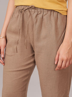 Women's Linen Viscose Regular Fit Pant Beige