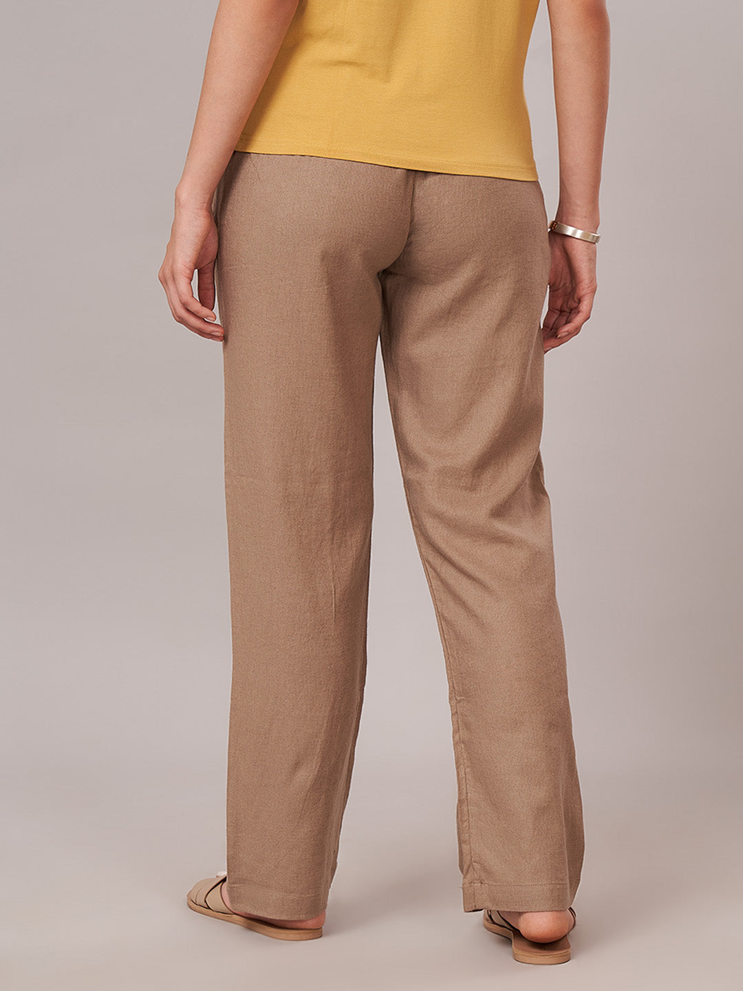 Women's Linen Viscose Regular Fit Pant Beige