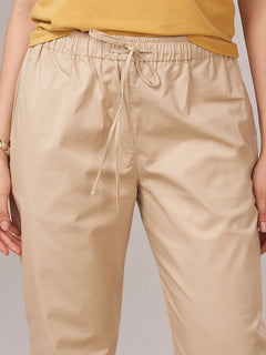 Women's Cotton Lycra Regular Fit Pants Beige