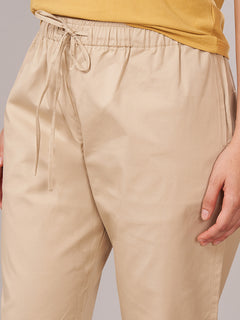 Women's Cotton Lycra Regular Fit Pants Beige