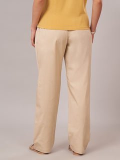 Women's Cotton Lycra Regular Fit Pants Beige