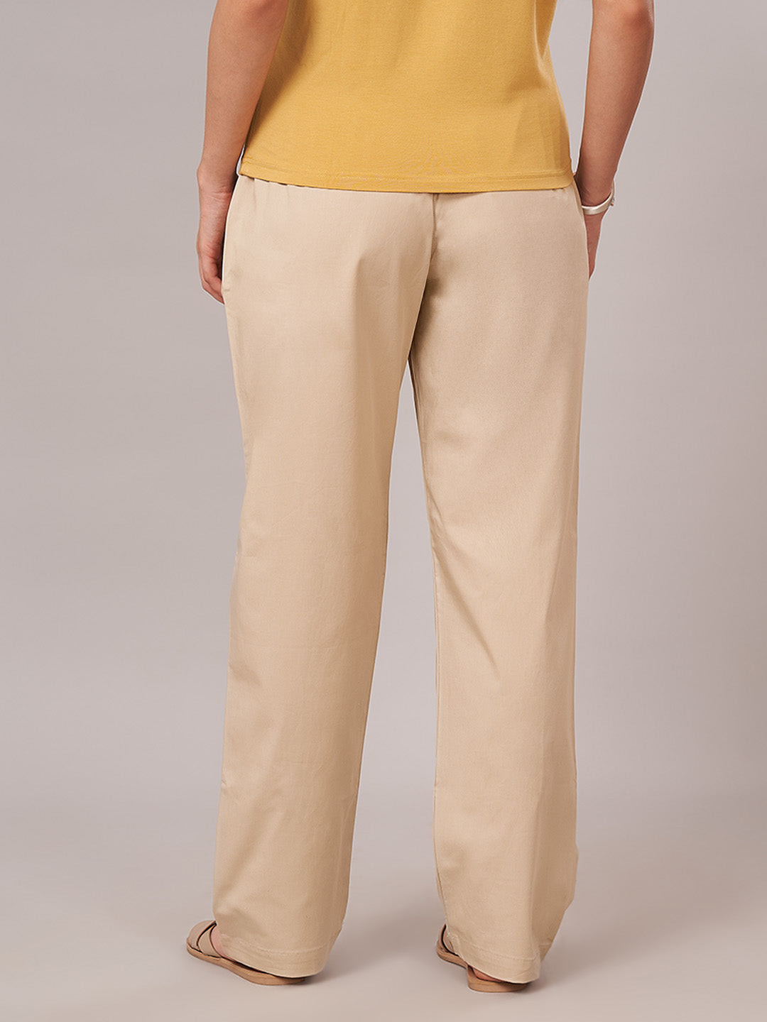 Women's Cotton Lycra Regular Fit Pants Beige