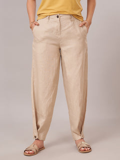 Women's 100% Linen Regular Fit Pant Beige