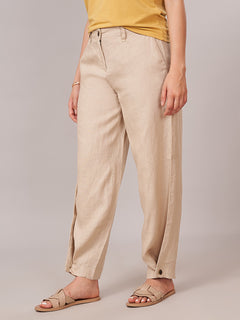 Women's 100% Linen Regular Fit Pant Beige