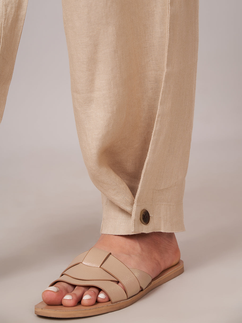 Women's 100% Linen Regular Fit Pant Beige