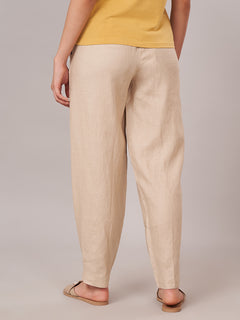 Women's 100% Linen Regular Fit Pant Beige