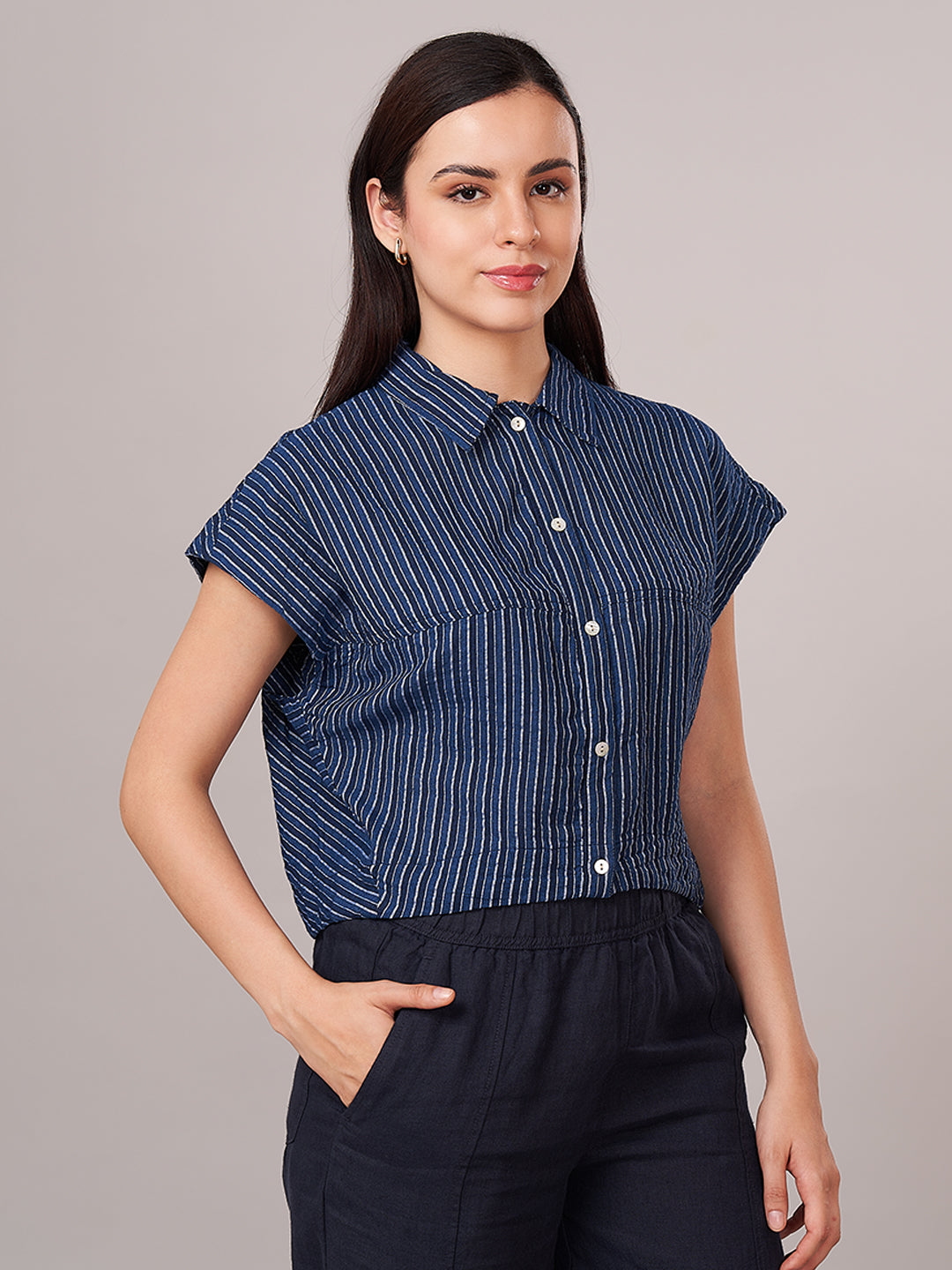 Women's 100% Cotton  Relax Fit Blouse Denim