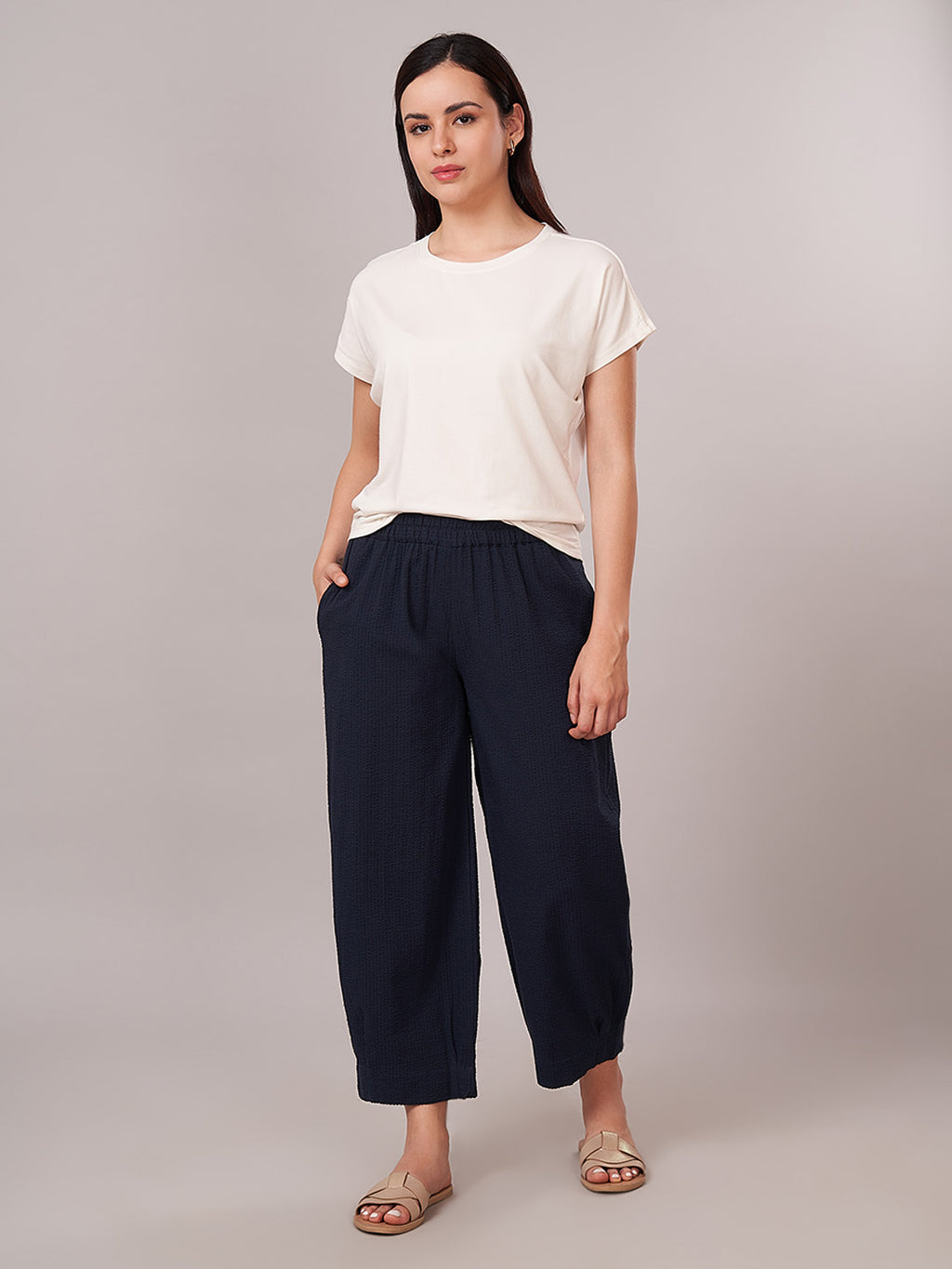 Women's 100% Cotton Regular Fit Pant Navy
