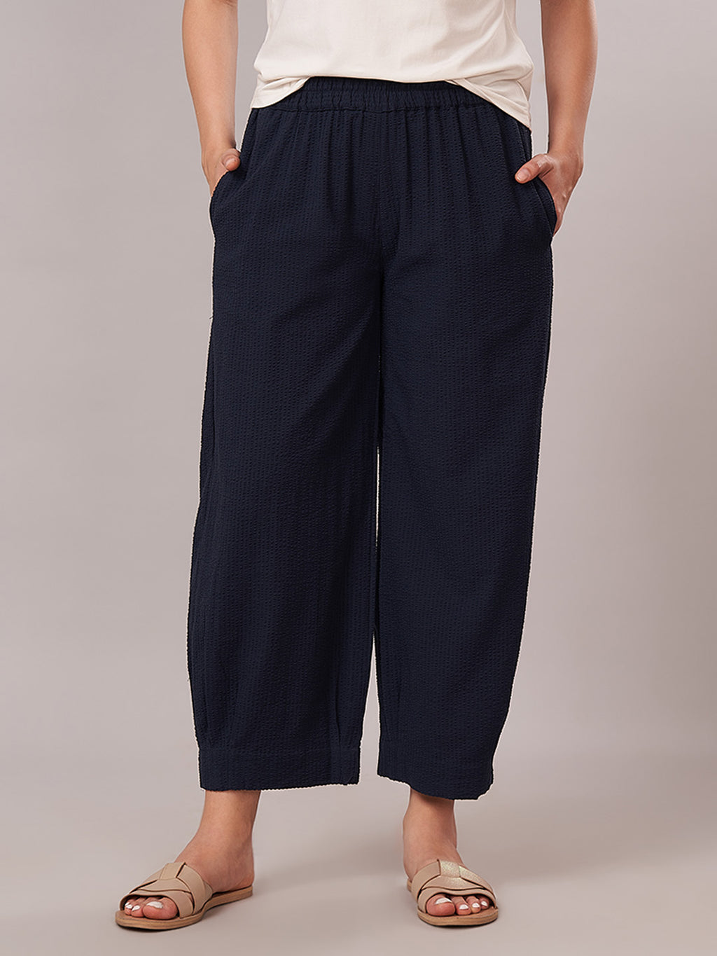 Women's 100% Cotton Regular Fit Pant Navy