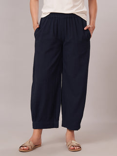 Women's 100% Cotton Regular Fit Pant Navy