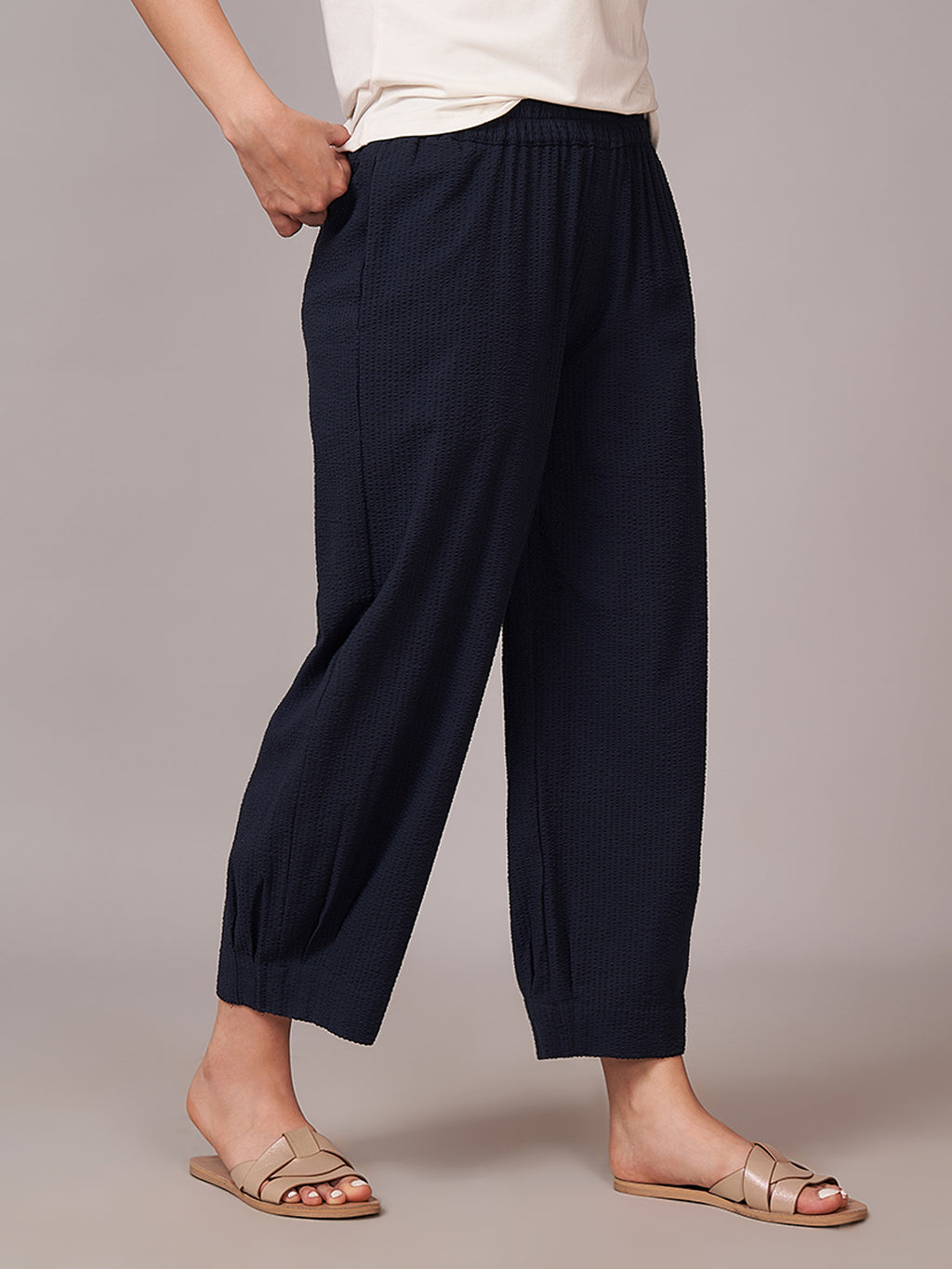 Women's 100% Cotton Regular Fit Pant Navy