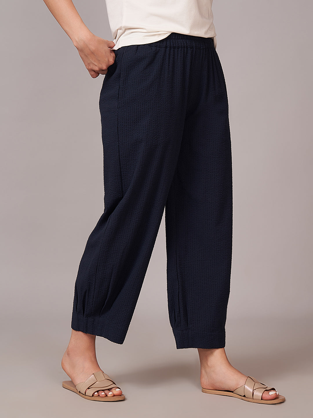 Women's 100% Cotton Regular Fit Pant Navy