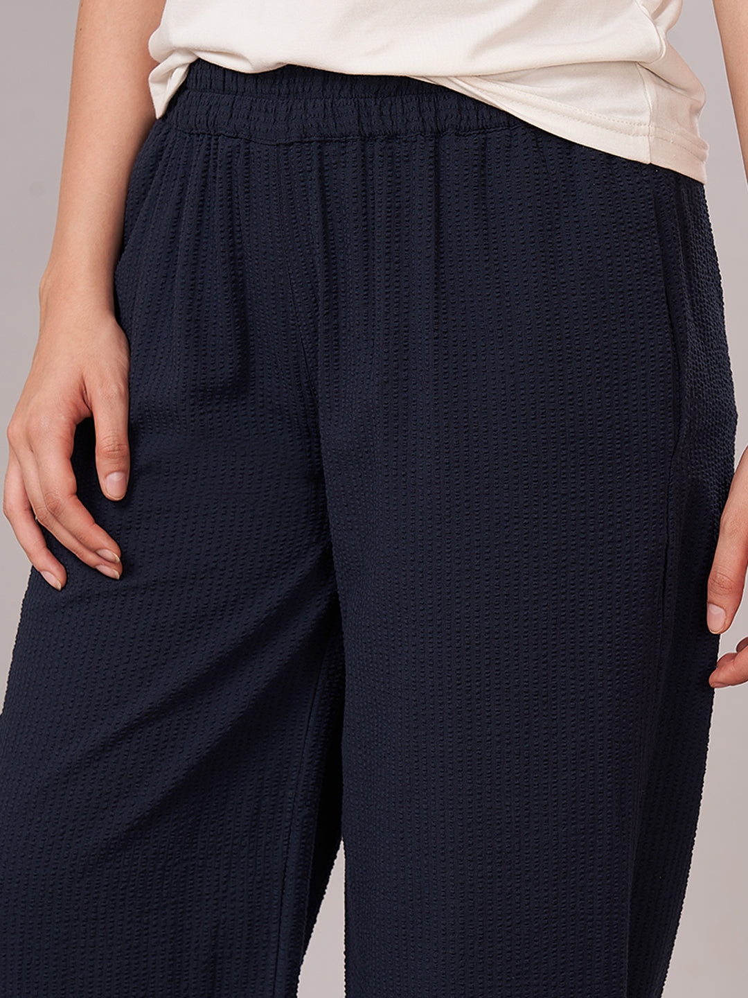 Women's 100% Cotton Regular Fit Pant Navy