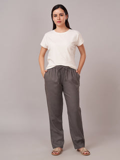 Women's Linen Viscose Regular Fit Pant Grey