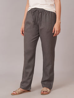 Women's Linen Viscose Regular Fit Pant Grey