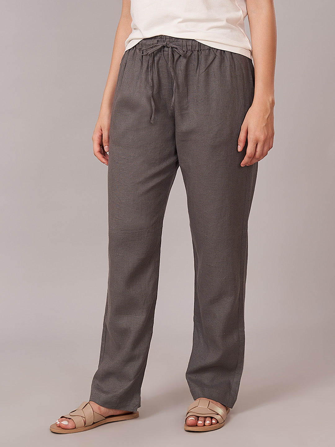 Women's Linen Viscose Regular Fit Pant Grey