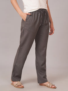 Women's Linen Viscose Regular Fit Pant Grey