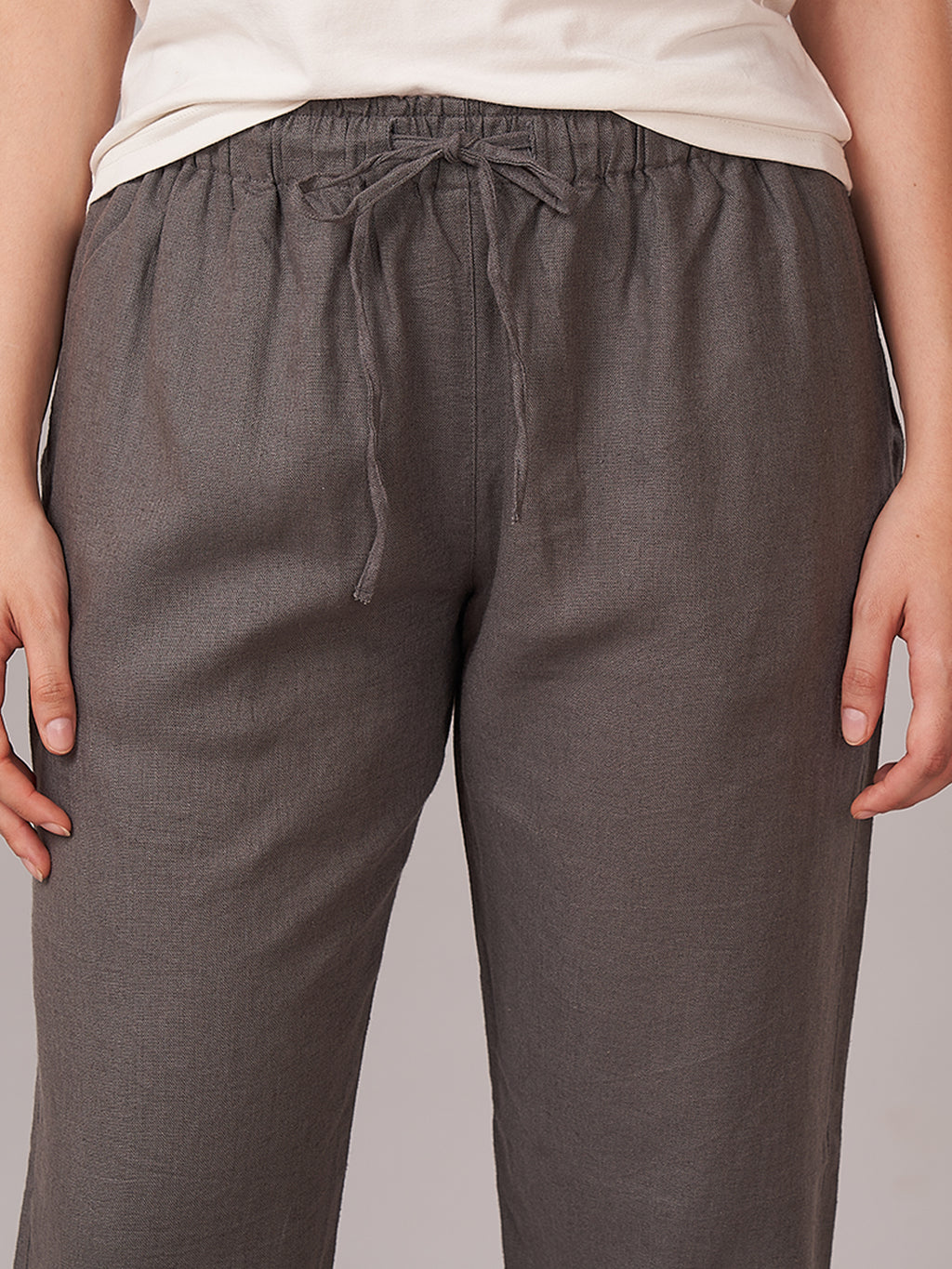 Women's Linen Viscose Regular Fit Pant Grey