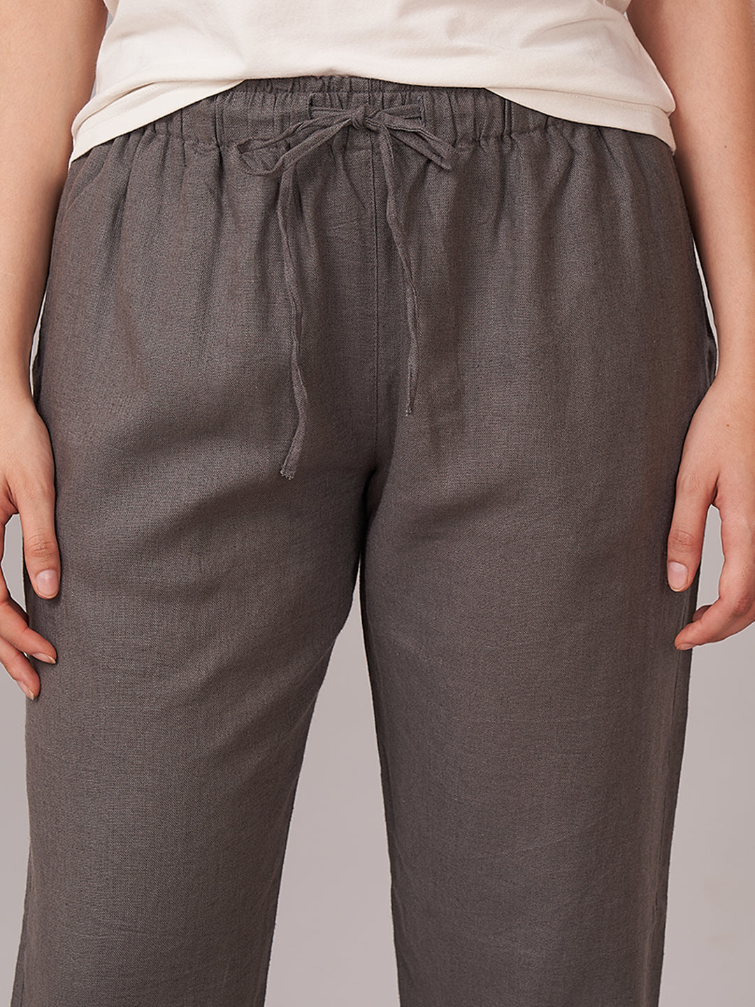 Women's Linen Viscose Regular Fit Pant Grey