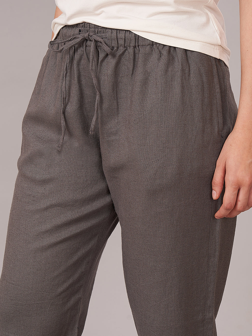 Women's Linen Viscose Regular Fit Pant Grey