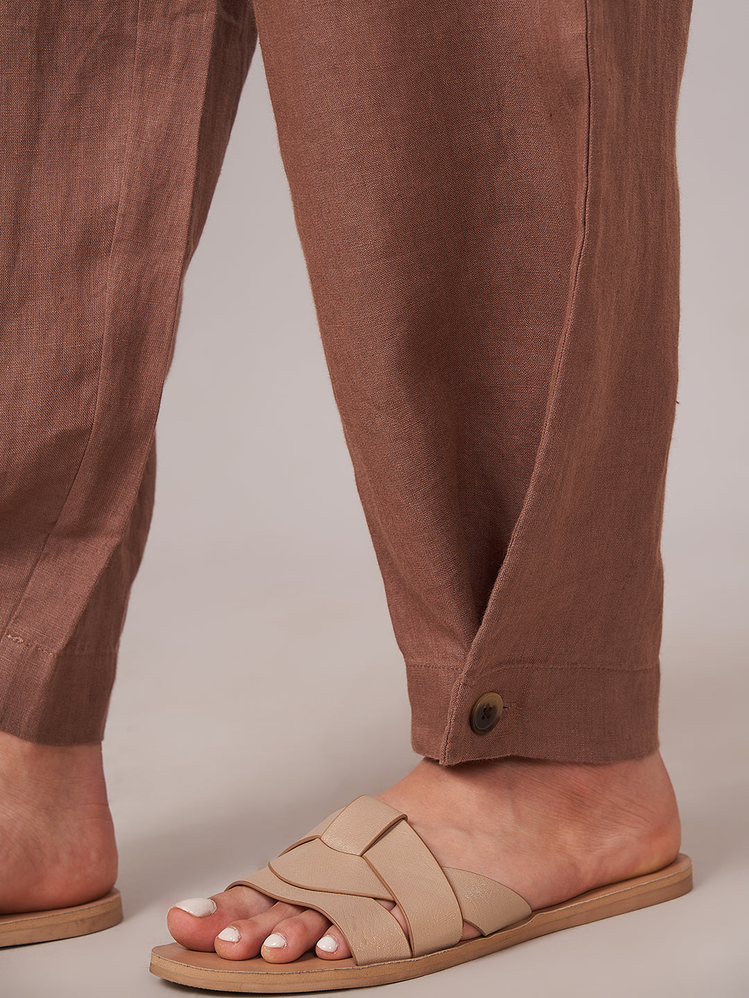 Women's 100% Linen Regular Fit Pant Brown