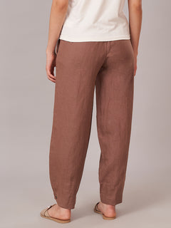 Women's 100% Linen Regular Fit Pant Brown