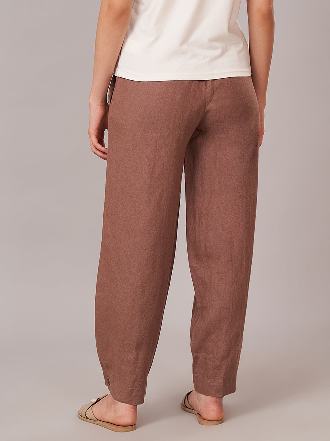 Women's 100% Linen Regular Fit Pant Brown
