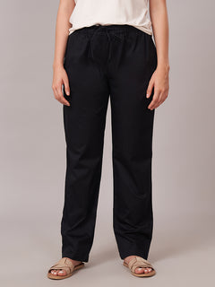 Women's Cotton Lycra Regular Fit Pants Black