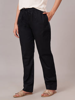 Women's Cotton Lycra Regular Fit Pants Black