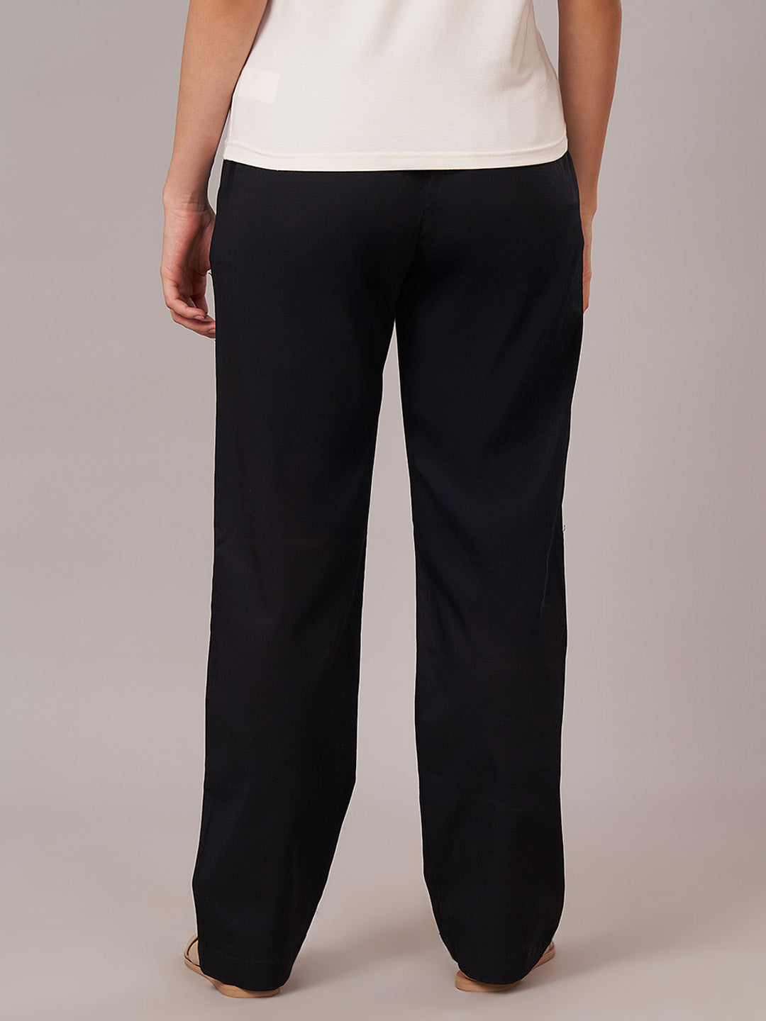 Women's Cotton Lycra Regular Fit Pants Black