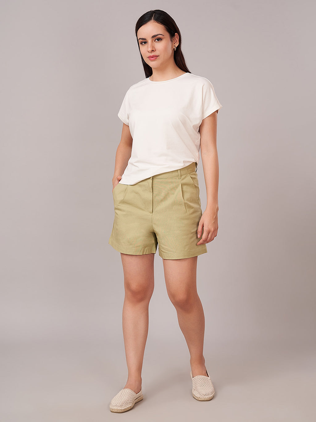 Women's Cotton Lycra Regular Fit Shorts Lime