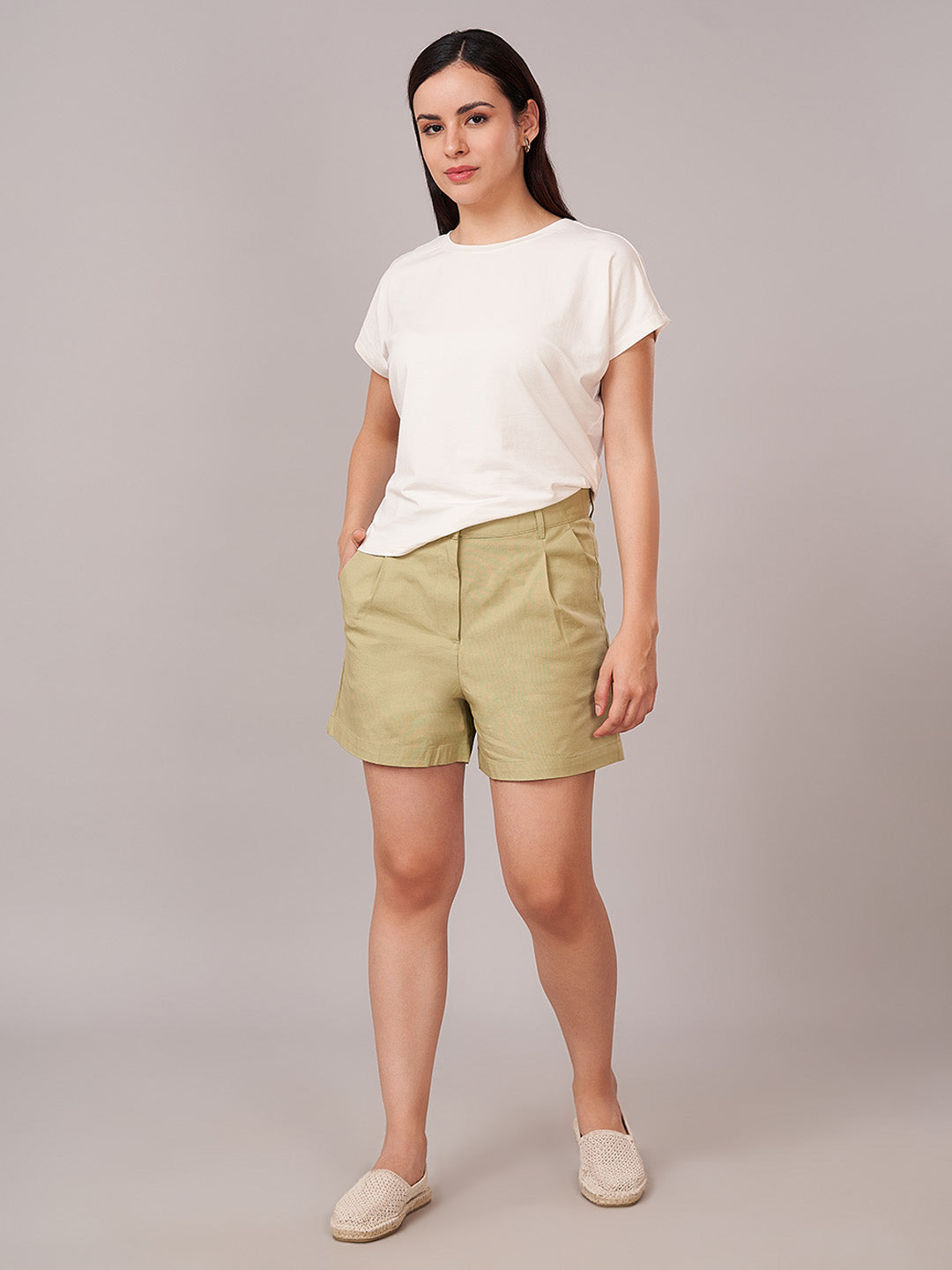 Women's Cotton Lycra Regular Fit Shorts Lime